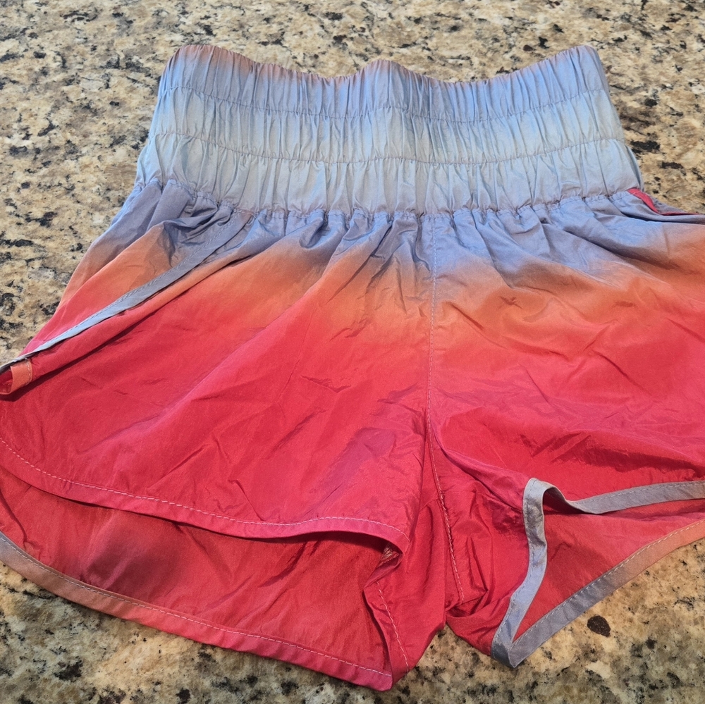 Free People Movement The Way Home Shorts Red Blue Ombre Smocked Brief Size XS
